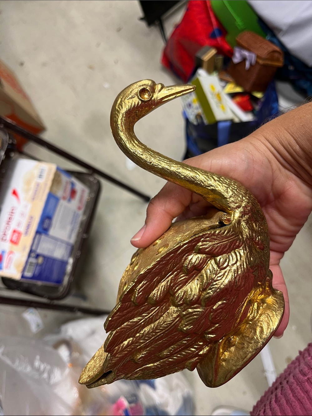 Gold swan flower frog Decorative Accent
